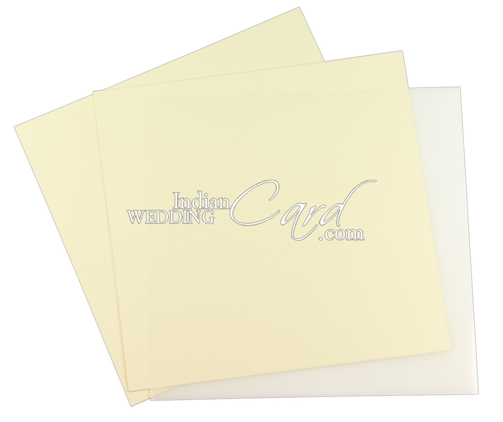 Light-brown colored laser cut leaf pattern pocket wedding card - D-7001