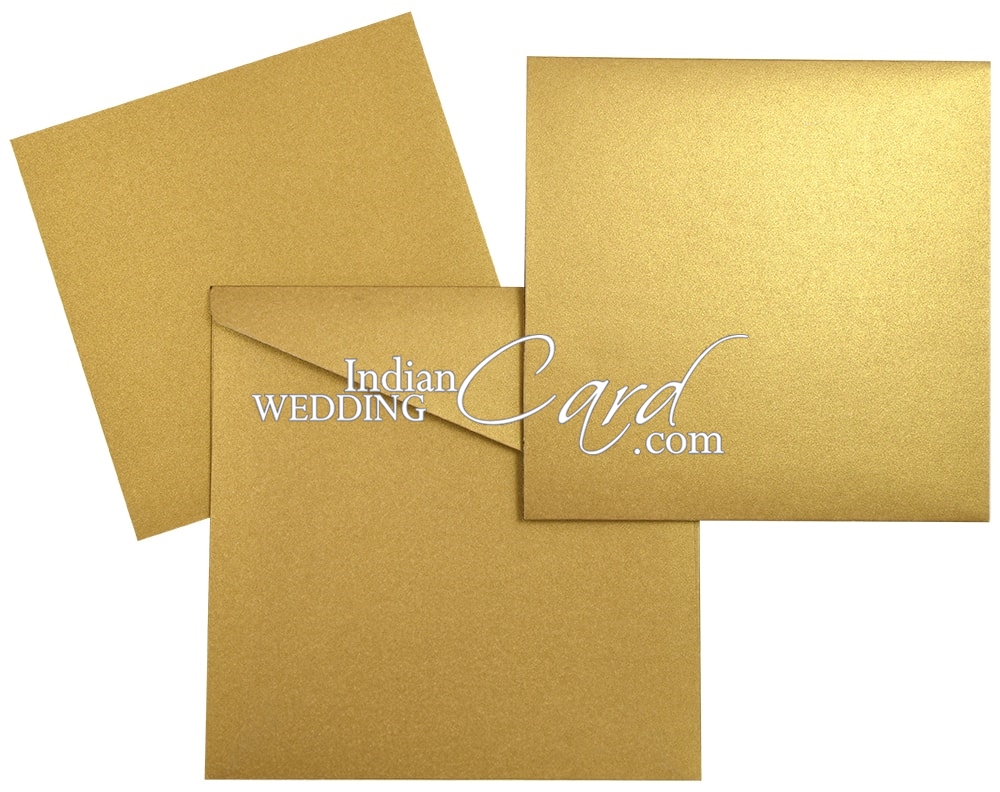 Gold color self-embossed floral theme Hindu wedding card - D-9041