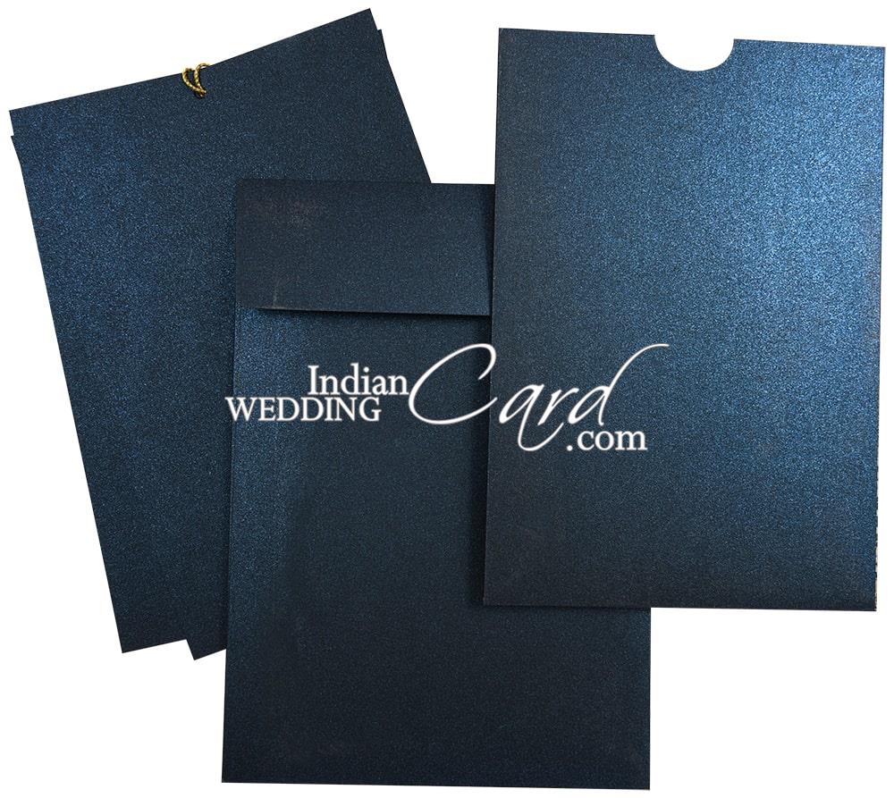 D-9189, Blue Color, Shimmery Finish Paper, Designer Multifaith Invitations.