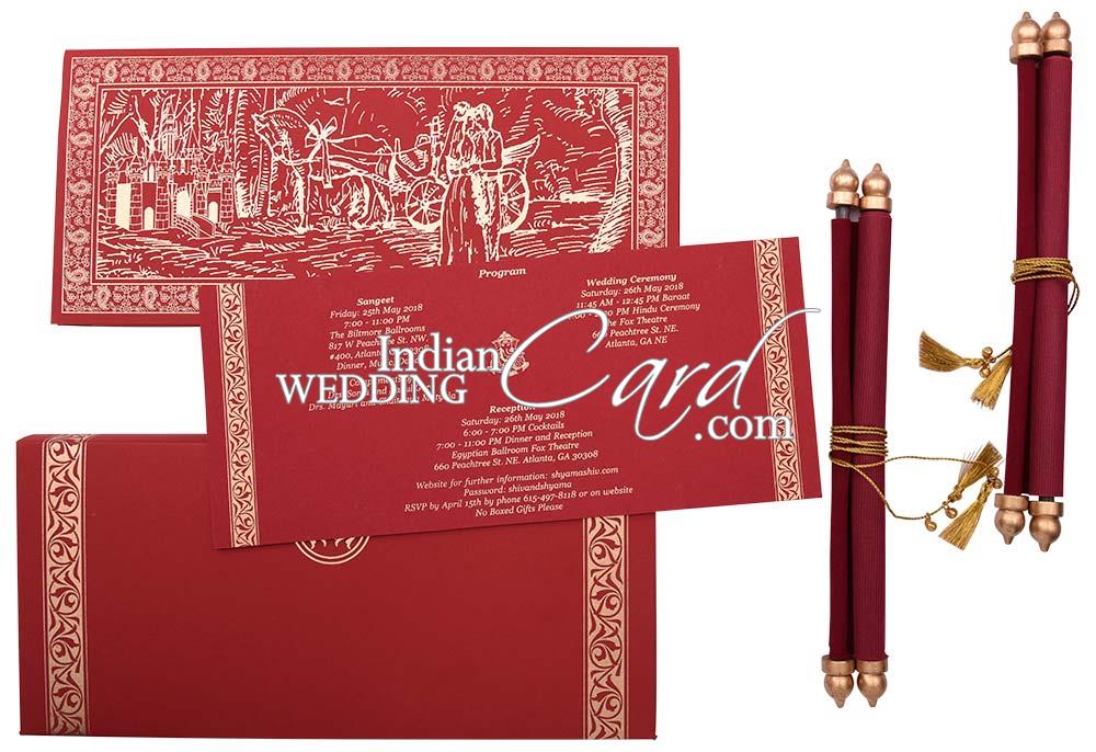 2 scrolls in one Cinderella theme invitation – Red color box scroll ...