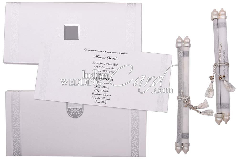 2 scrolls in one invitation – White color box scroll invitation - S1184