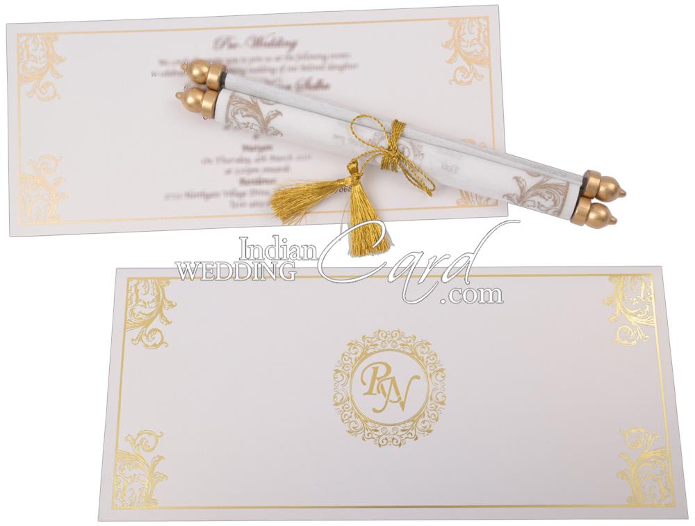 S1217, White Color, Shimmery Finish Paper, Scroll Invitations, Jewish ...