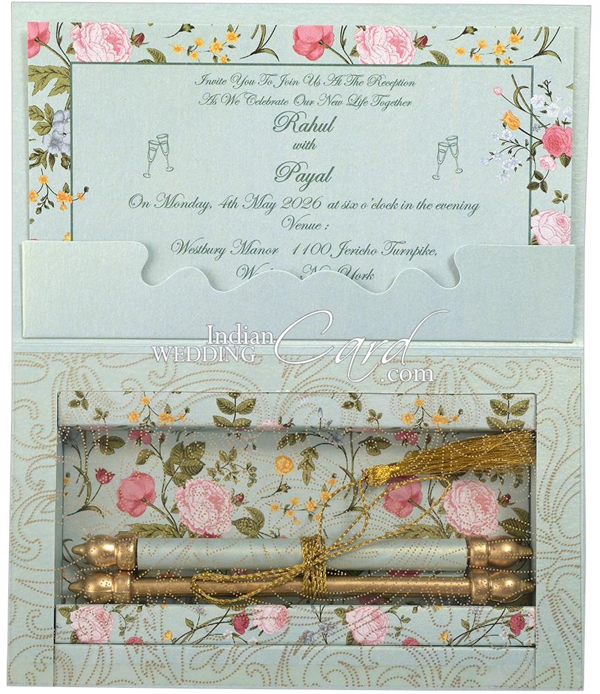 S1241, Green Color, Shimmery Finish Paper, Scroll Invitations, Small ...