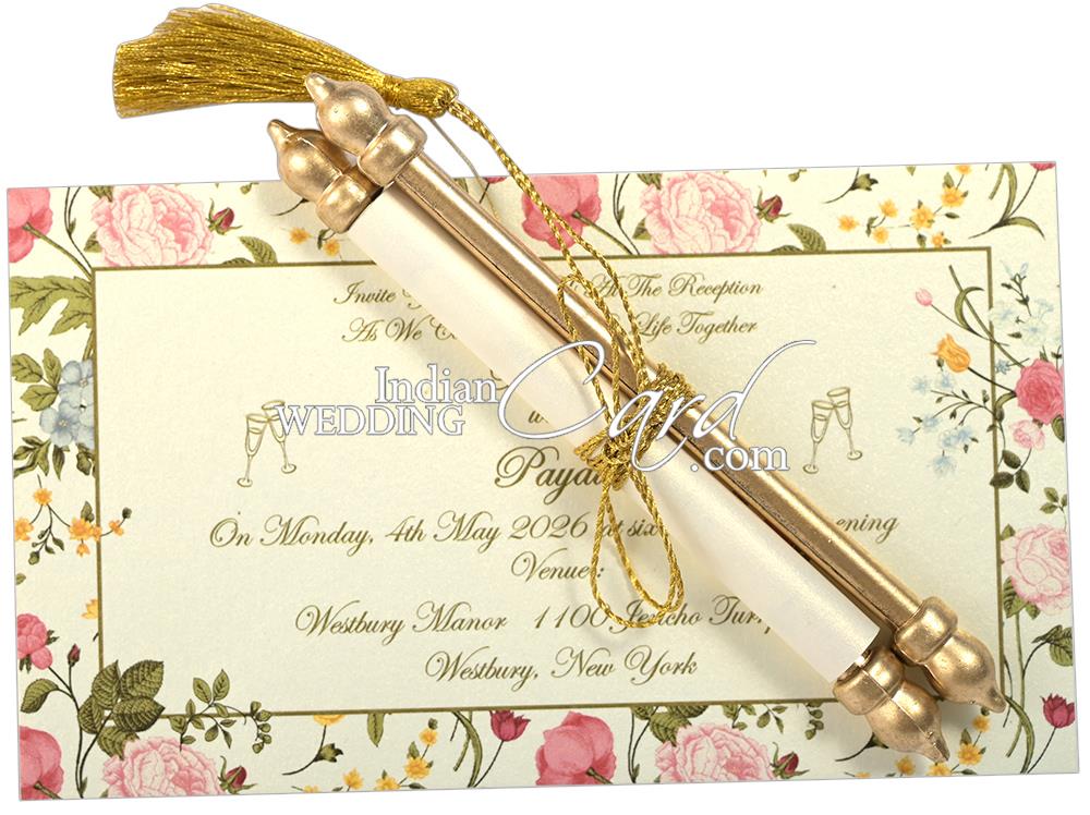 S1242, Cream Color, Shimmery Finish Paper, Scroll Invitations, Small ...