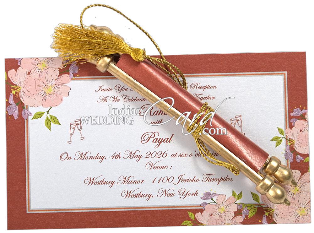 S1249, Red Color, Shimmery Finish Paper, Scroll Invitations, Small Size ...