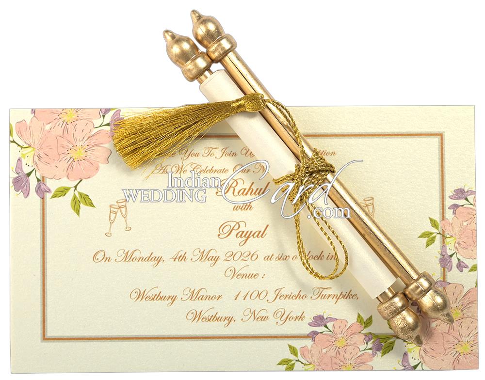 S1251, Cream Color, Shimmery Finish Paper, Scroll Invitations, Small ...