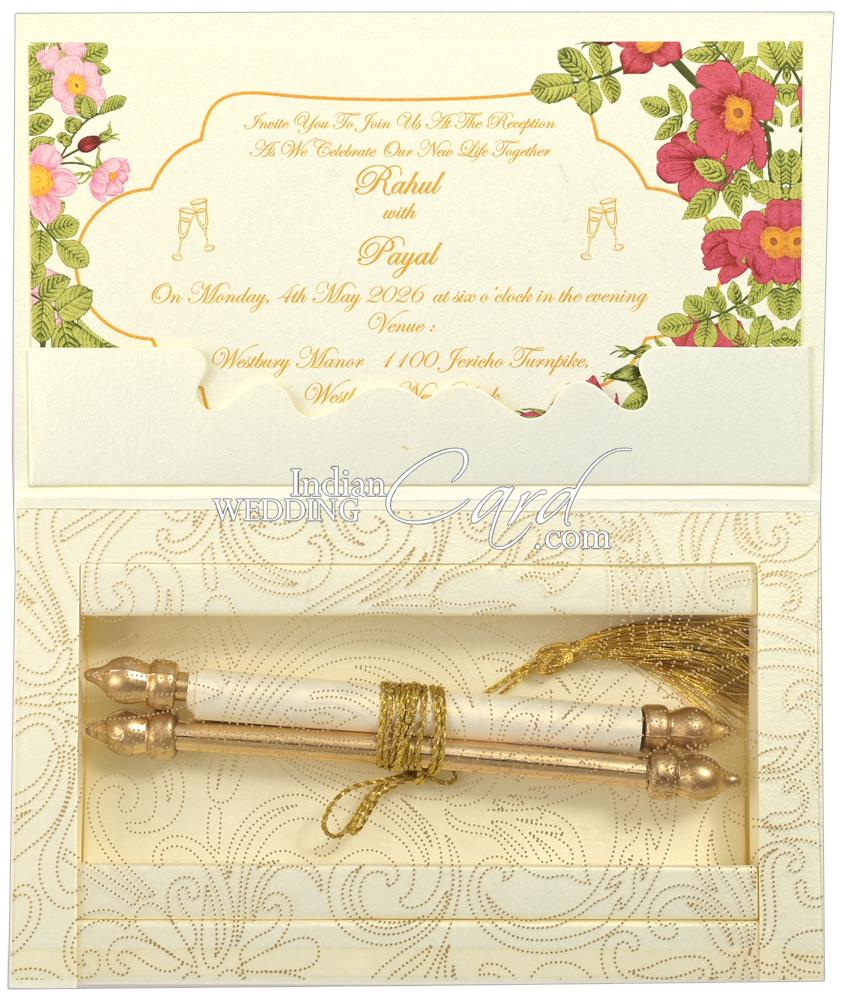 S1255, Cream Color, Shimmery Finish Paper, Scroll Invitations, Small ...