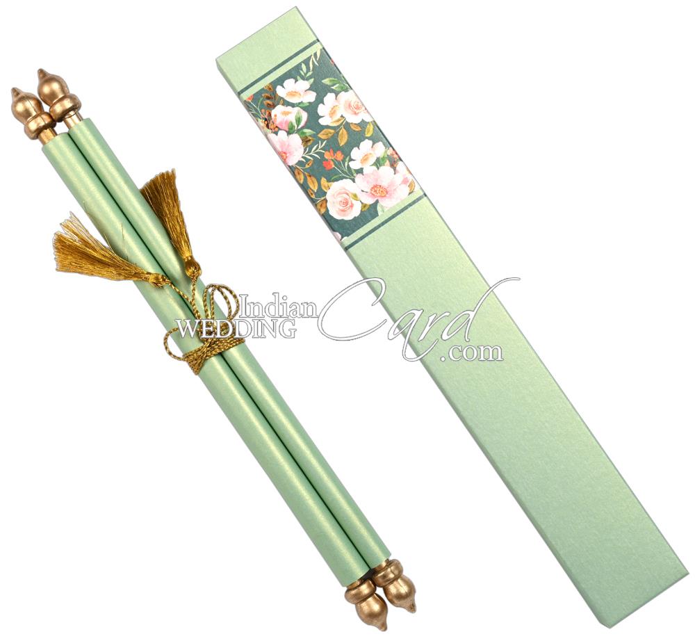 S1275, Green Color, Shimmery Finish Paper, Scroll Invitations, Jewish ...