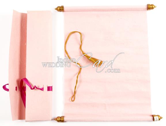 S148, Pink Color, Handmade Paper, Scroll Invitations, Birthday ...