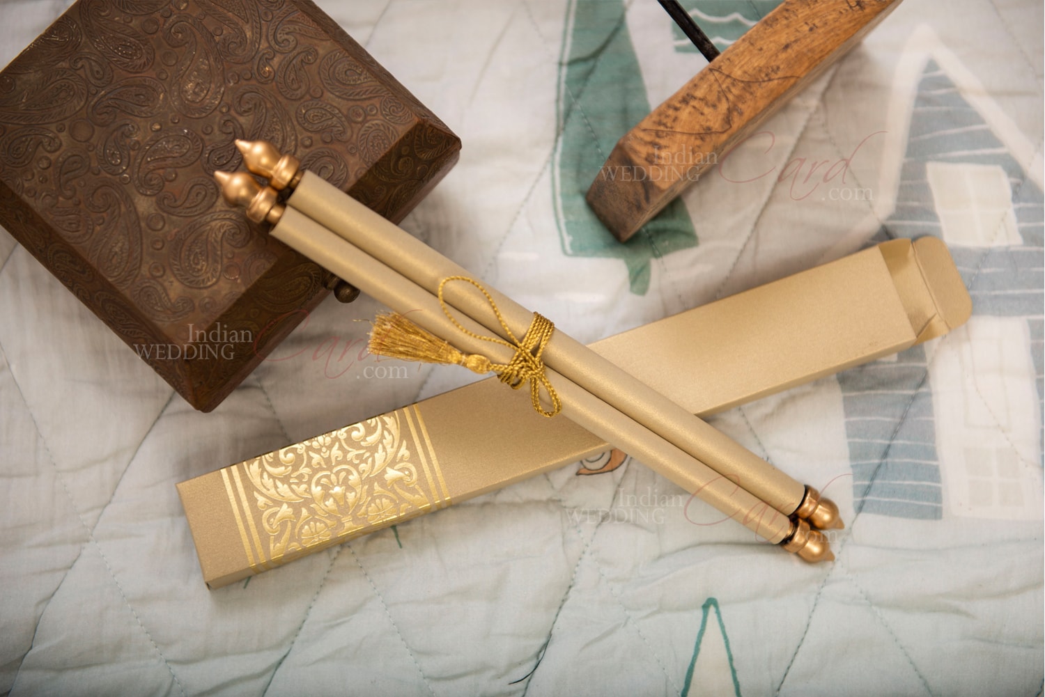 S898, Gold Color, Shimmery Finish Paper, Scroll Invitations, Jewish  Invitations, Box Scrolls.