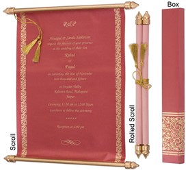 S911, Red Color, Shimmery Finish Paper, Scroll Invitations, Jewish