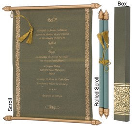 S933, Gold Color, Shimmery Finish Paper, Scroll Invitations