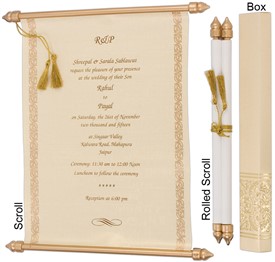 S933, Gold Color, Shimmery Finish Paper, Scroll Invitations