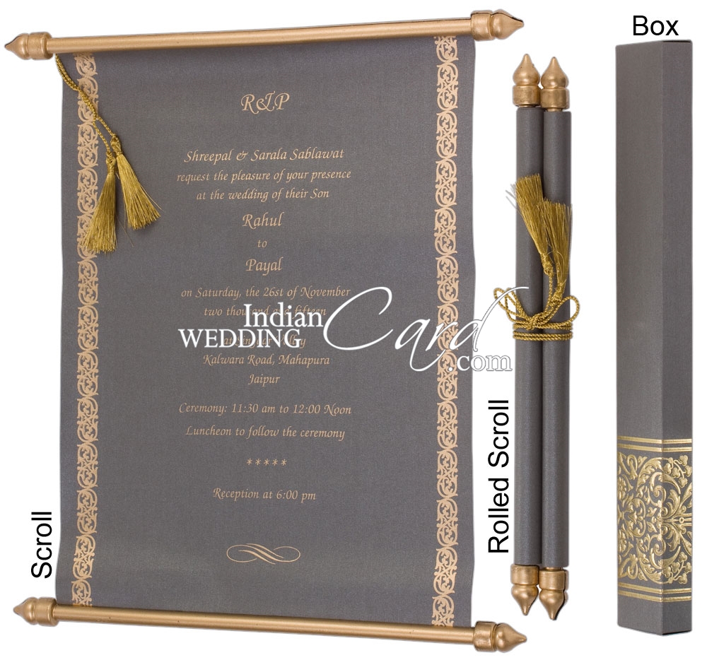 S922, Gold Color, Shimmery Finish Paper, Scroll Invitations