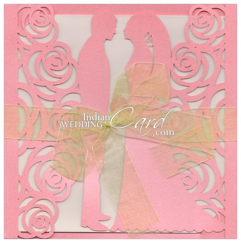 IWLV141, Pink Color, Shimmery Finish Paper, Laser Cut Cards, Ribbon ...